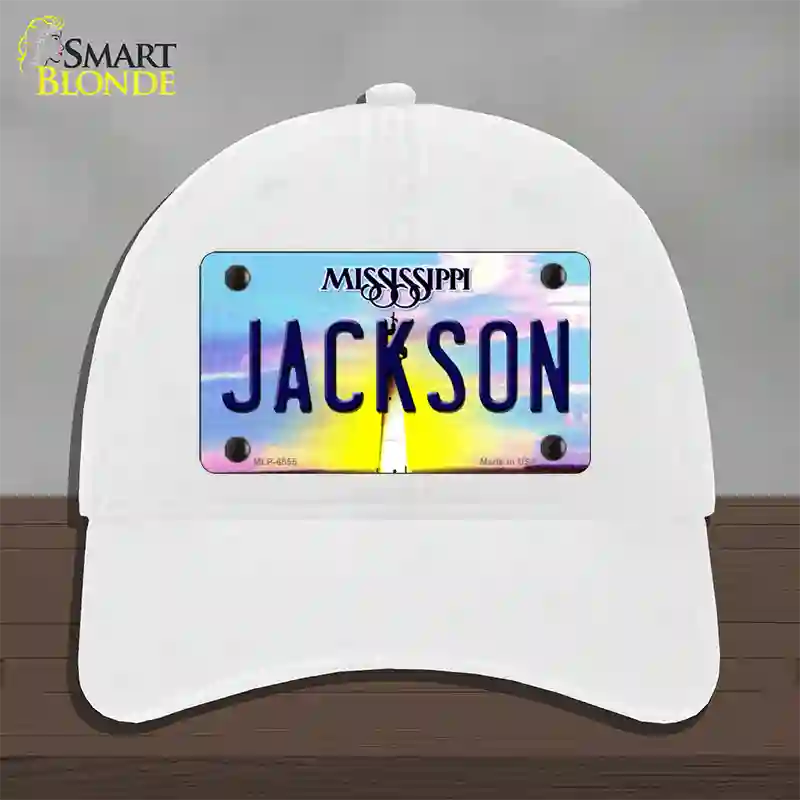 Jackson Mississippi Novelty License Plate Hat Unconstructed Cotton / White