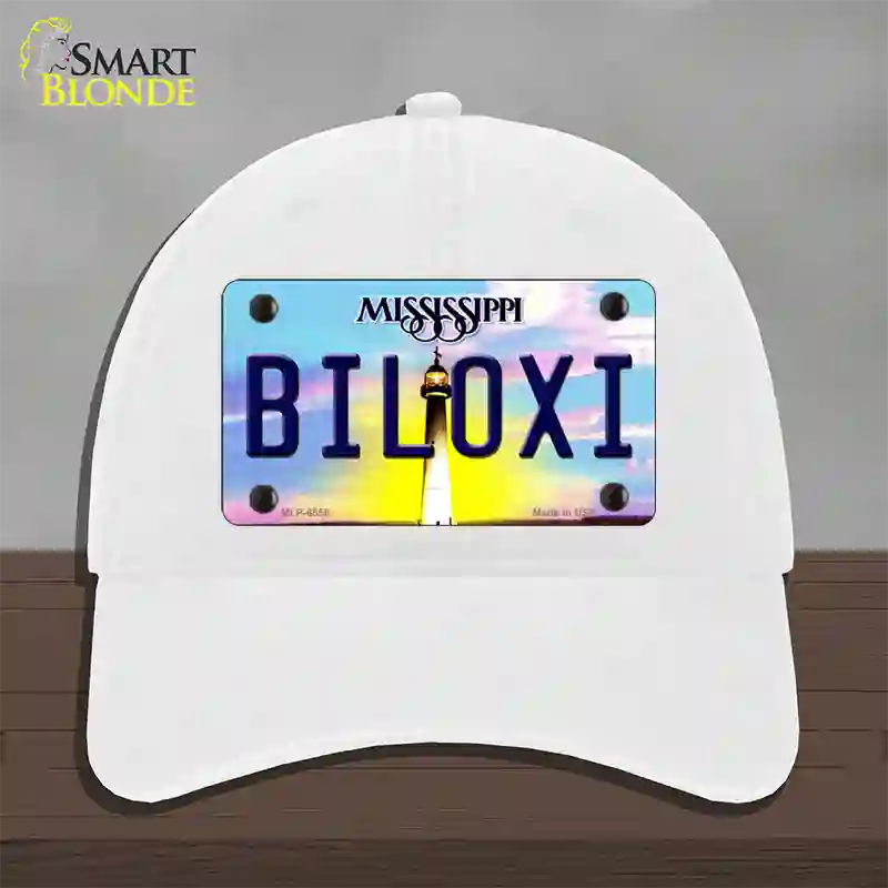 Biloxi Mississippi Novelty License Plate Hat Unconstructed Cotton / White