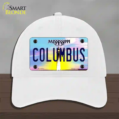 Columbus Mississippi Novelty License Plate Hat Unconstructed Cotton / White