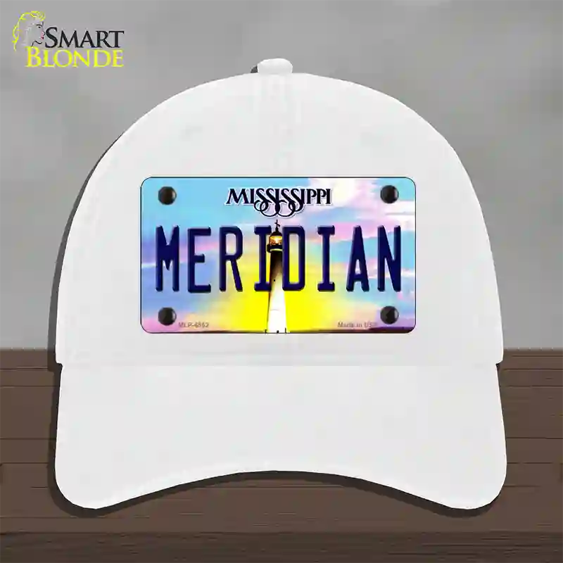 Meridian Mississippi Novelty License Plate Hat Unconstructed Cotton / White