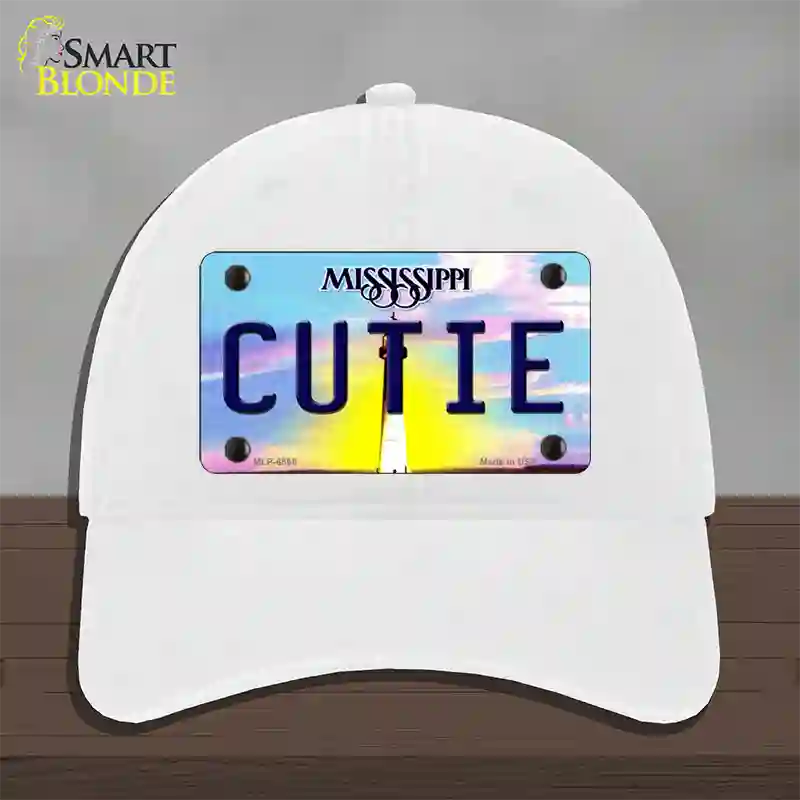 Cutie Mississippi Novelty License Plate Hat Unconstructed Cotton / White