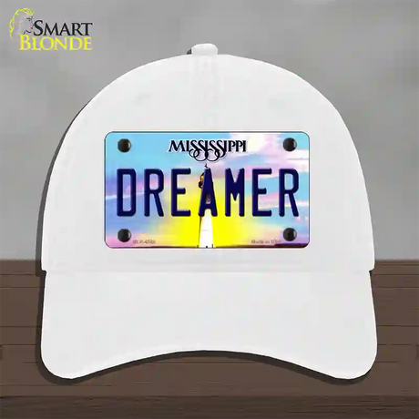 Dreamer Mississippi Novelty License Plate Hat Unconstructed Cotton / White