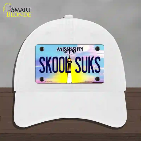 Skool Suks Mississippi Novelty License Plate Hat Unconstructed Cotton / White