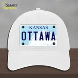 Ottawa Kansas Novelty License Plate Hat Unconstructed Cotton / White