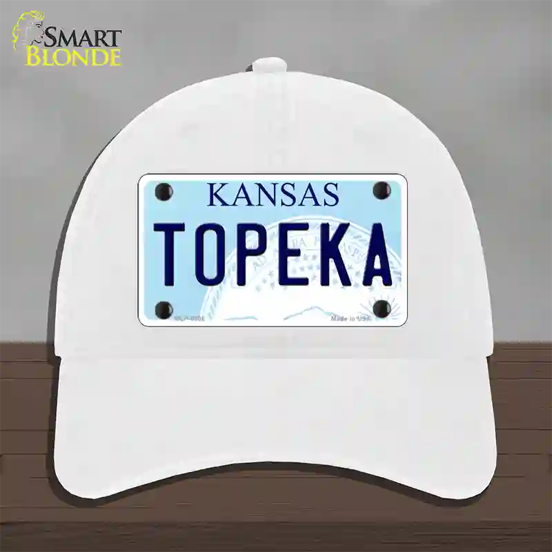 Topeka Kansas Novelty License Plate Hat Unconstructed Cotton / White