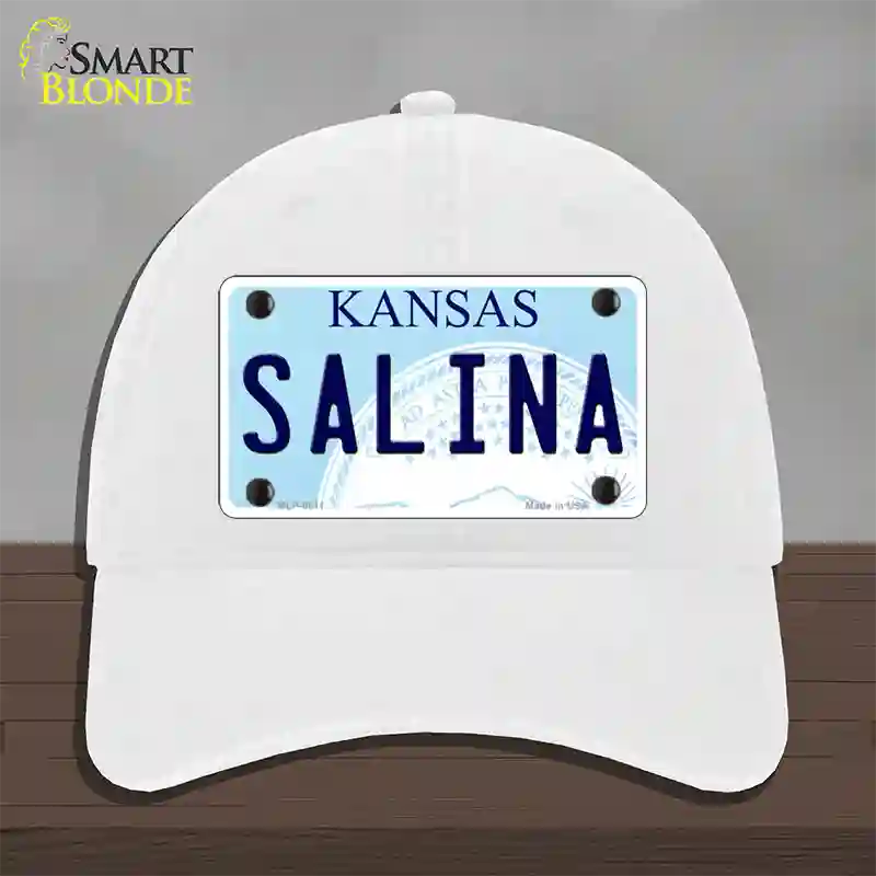 Salina Kansas Novelty License Plate Hat Unconstructed Cotton / White