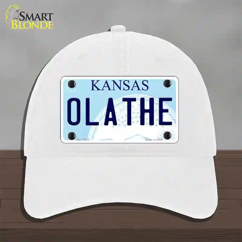 Olathe Kansas Novelty License Plate Hat Unconstructed Cotton / White