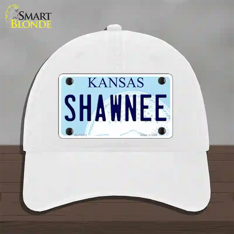 Shawnee Kansas Novelty License Plate Hat Unconstructed Cotton / White