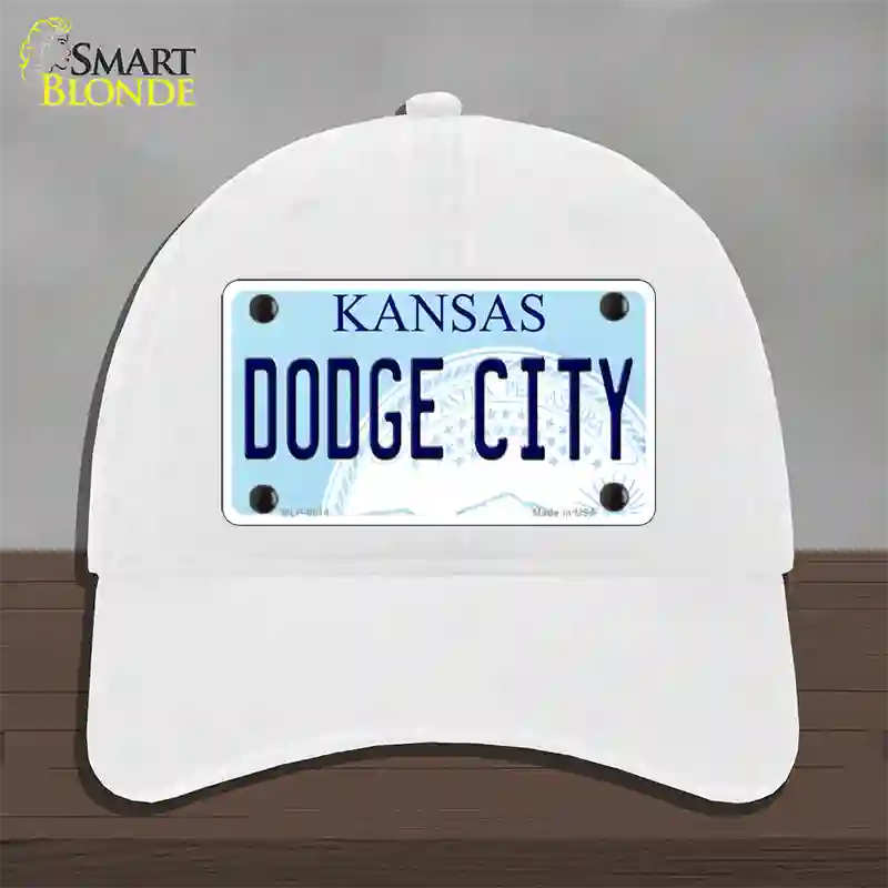 Dodge City Kansas Novelty License Plate Hat Unconstructed Cotton / White