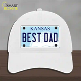 Best Dad Kansas Novelty License Plate Hat Unconstructed Cotton / White