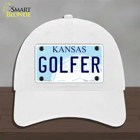 Golfer Kansas Novelty License Plate Hat Unconstructed Cotton / White