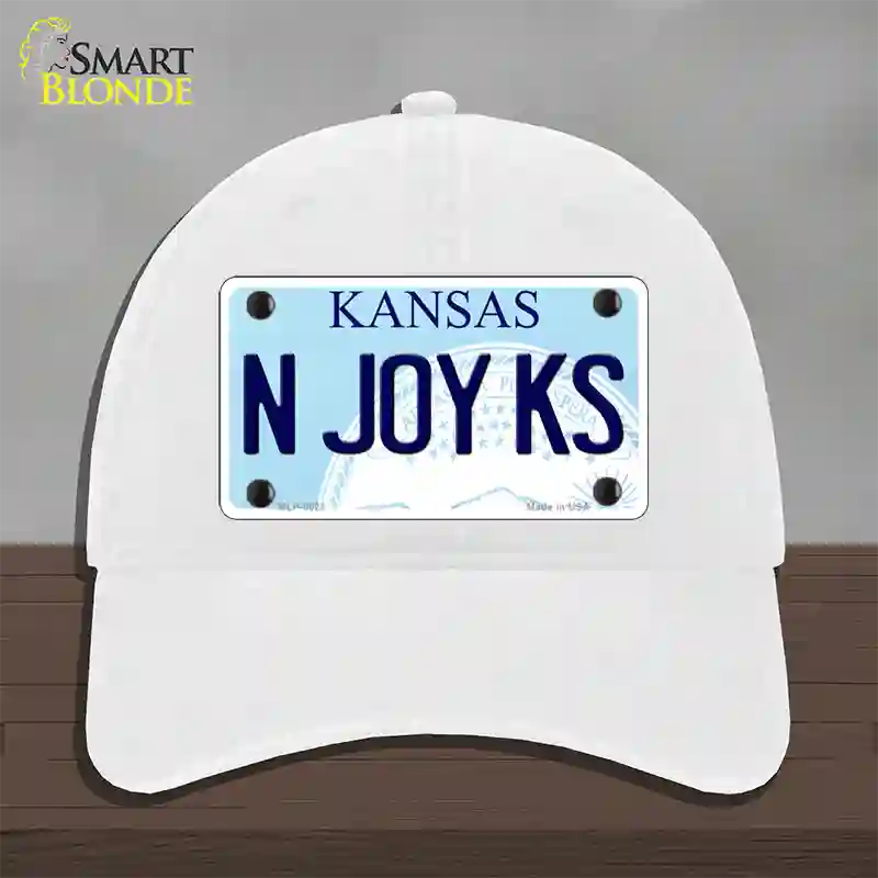 N Joy Kansas Novelty License Plate Hat Unconstructed Cotton / White