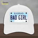 Bad Girl Kansas Novelty License Plate Hat Unconstructed Cotton / White