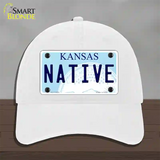 Native Kansas Novelty License Plate Hat Unconstructed Cotton / White