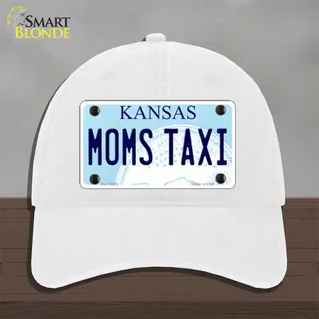 Moms Taxi Kansas Novelty License Plate Hat Unconstructed Cotton / White