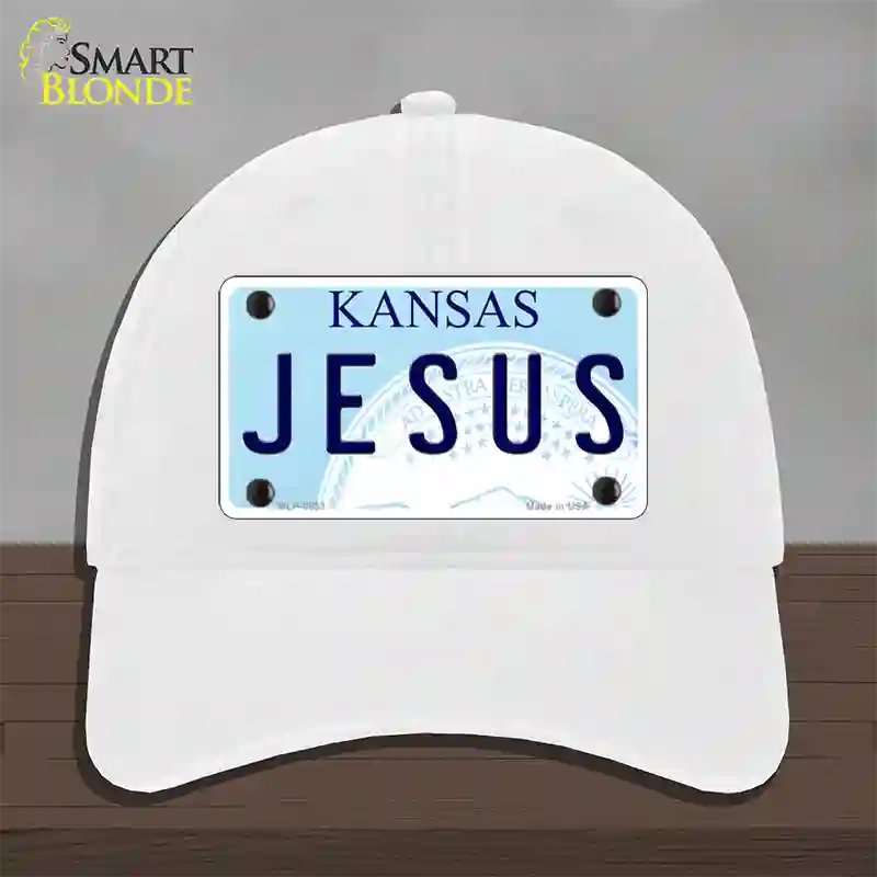 Jesus Kansas Novelty License Plate Hat Unconstructed Cotton / White