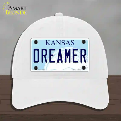 Dreamer Kansas Novelty License Plate Hat Unconstructed Cotton / White