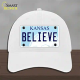 Believe Kansas Novelty License Plate Hat Unconstructed Cotton / White