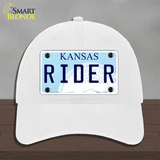 Rider Kansas Novelty License Plate Hat Unconstructed Cotton / White