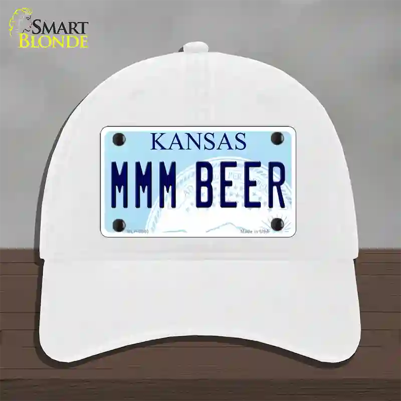 MMM Beer Kansas Novelty License Plate Hat Unconstructed Cotton / White