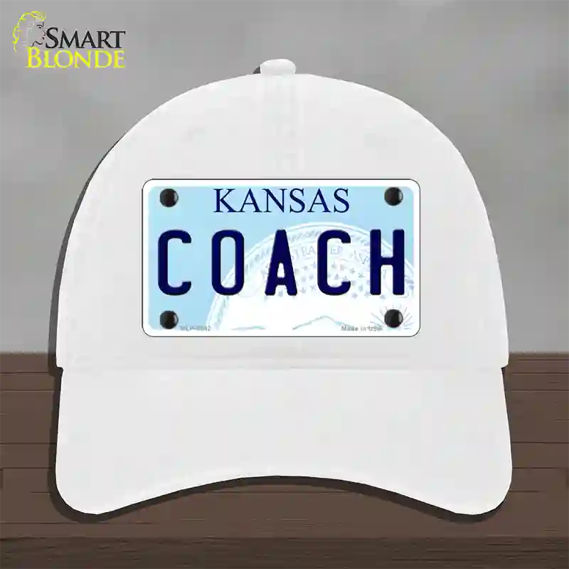 Coach Kansas Novelty License Plate Hat Unconstructed Cotton / White