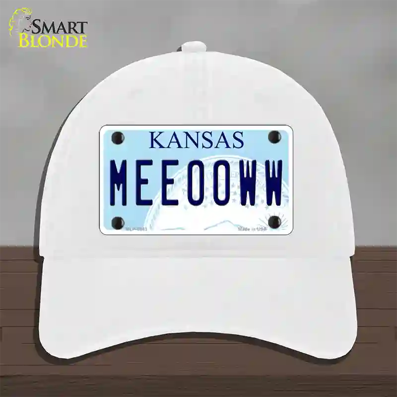 Meeooww Kansas Novelty License Plate Hat Unconstructed Cotton / White