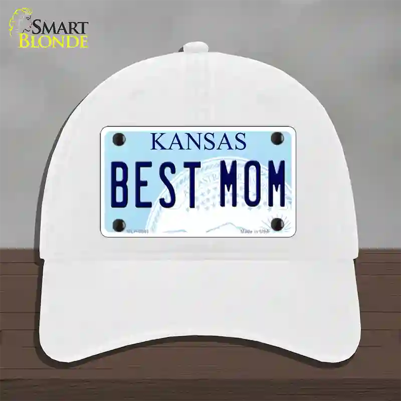 Best Mom Kansas Novelty License Plate Hat Unconstructed Cotton / White