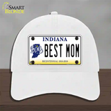 Best Mom Indiana Novelty License Plate Hat Unconstructed Cotton / White