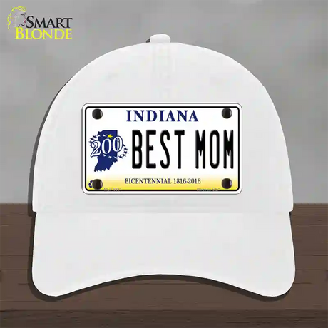 Best Mom Indiana Novelty License Plate Hat Unconstructed Cotton / White