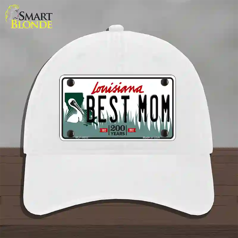 Best Mom Louisiana Novelty License Plate Hat Unconstructed Cotton / White