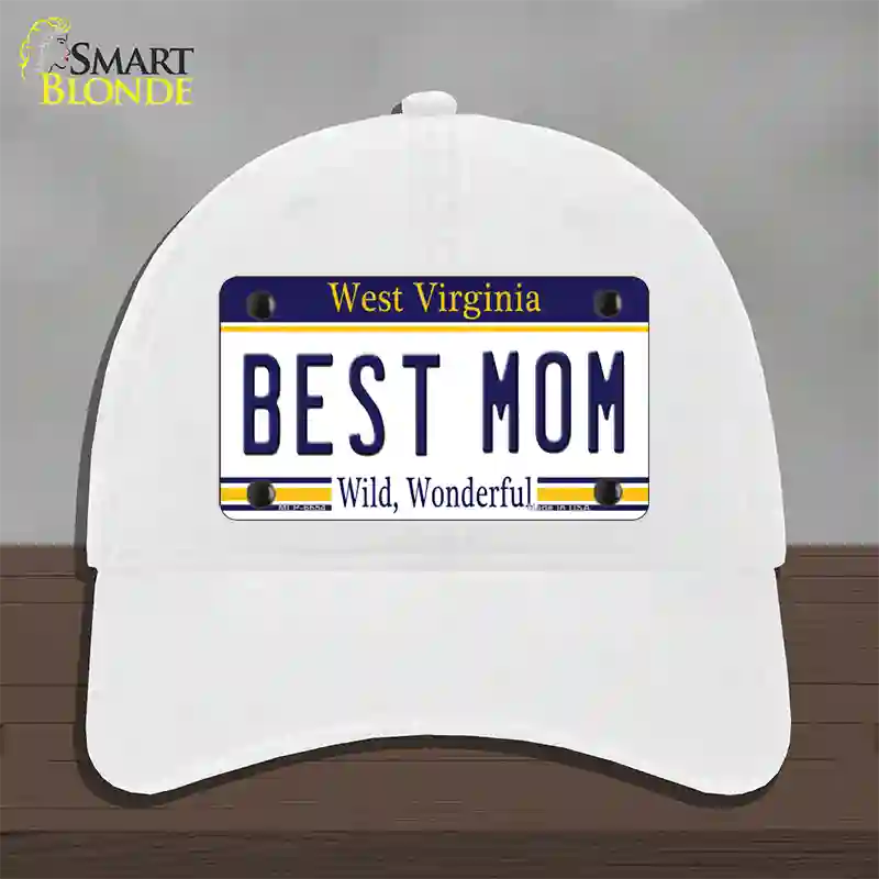 Best Mom West Virginia Novelty License Plate Hat Unconstructed Cotton / White