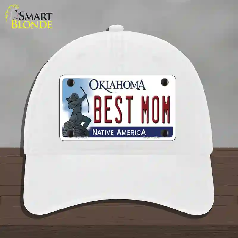 Best Mom Oklahoma Novelty License Plate Hat Unconstructed Cotton / White