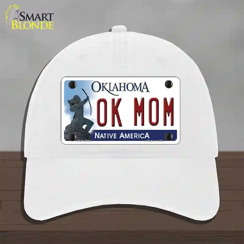 Ok Mom Oklahoma Novelty License Plate Hat Unconstructed Cotton / White