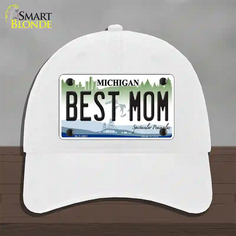 Best Mom Michigan Novelty License Plate Hat Unconstructed Cotton / White