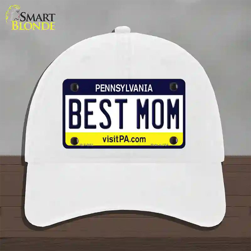 Best Mom Pennsylvania State Novelty License Plate Hat Unconstructed Cotton / White