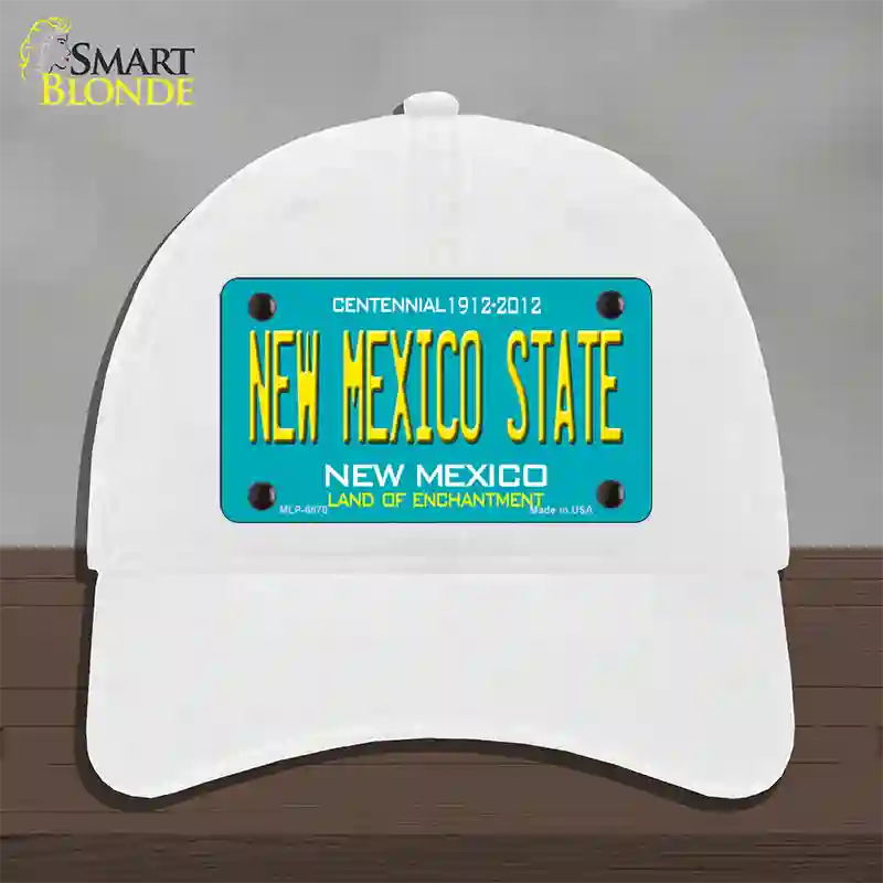 New Mexico State Teal Novelty License Plate Hat Unconstructed Cotton / White