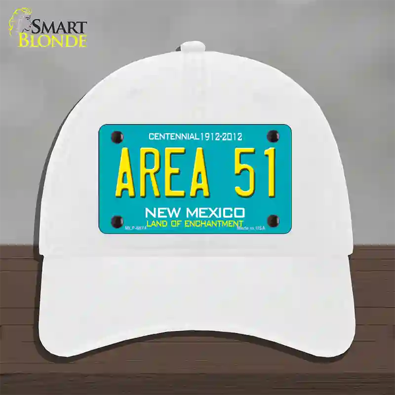 Area 51 New Mexico Novelty License Plate Hat Unconstructed Cotton / White