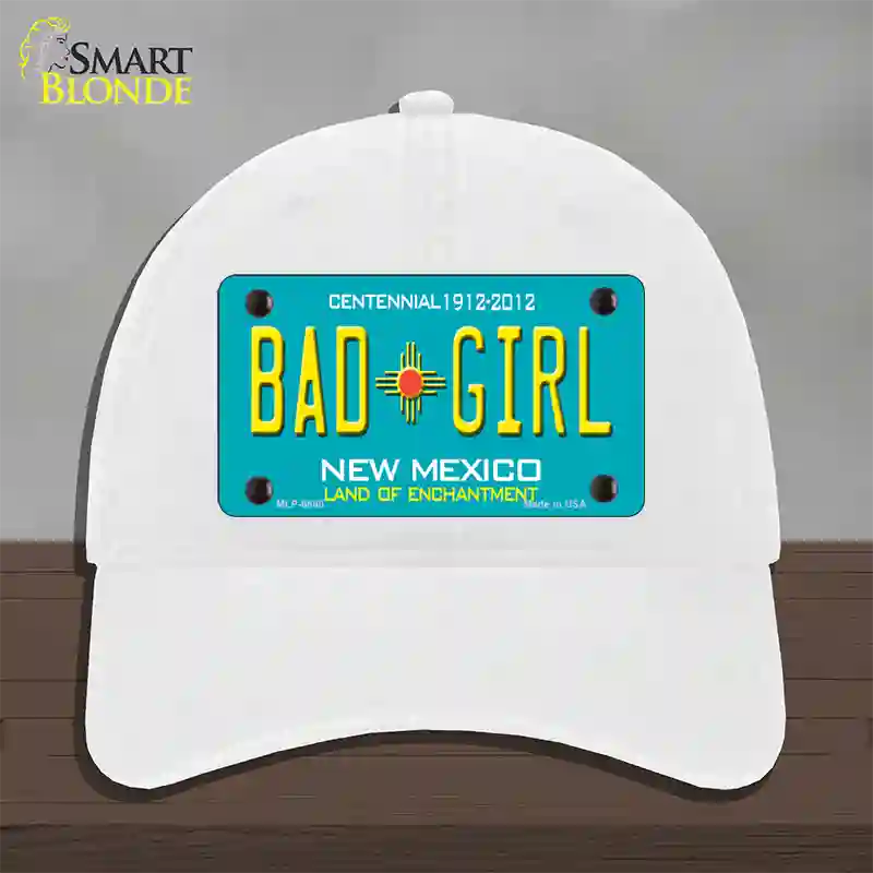 Bad Girl New Mexico Novelty License Plate Hat Unconstructed Cotton / White