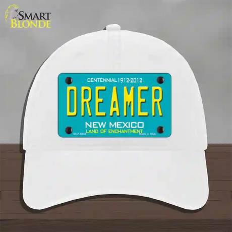 Dreamer New Mexico Novelty License Plate Hat Unconstructed Cotton / White