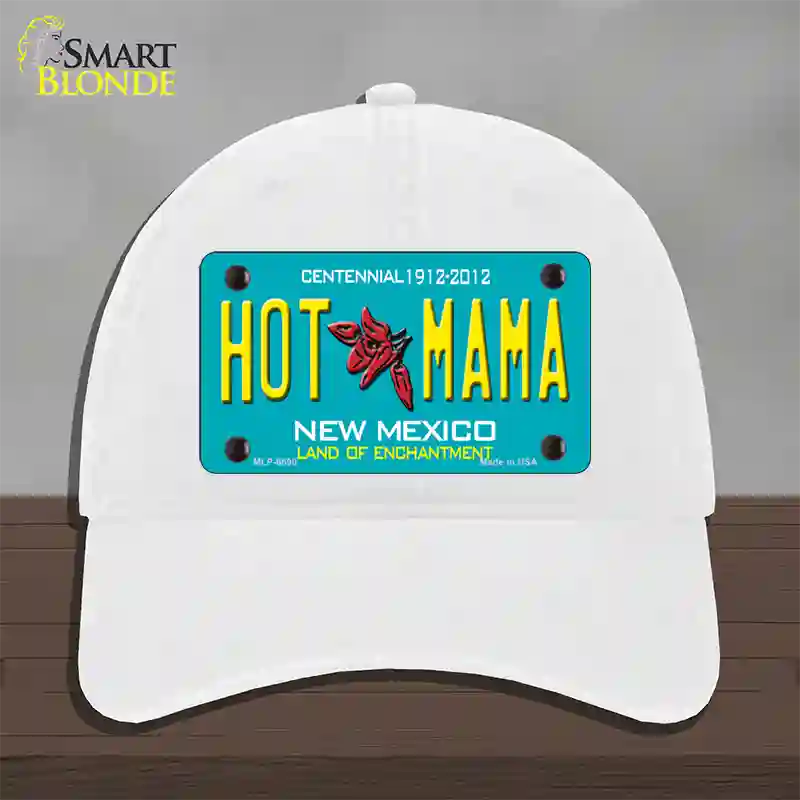 Hot Mama New Mexico Novelty License Plate Hat Unconstructed Cotton / White