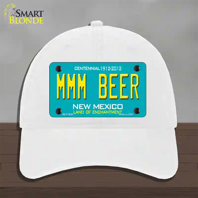 MMM Beer New Mexico Novelty License Plate Hat Unconstructed Cotton / White