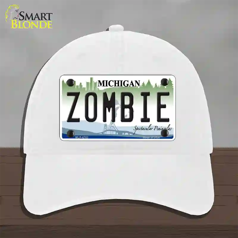 Zombie Michigan Novelty License Plate Hat Unconstructed Cotton / White