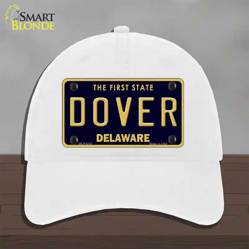 Dover Delaware Novelty License Plate Hat Unconstructed Cotton / White