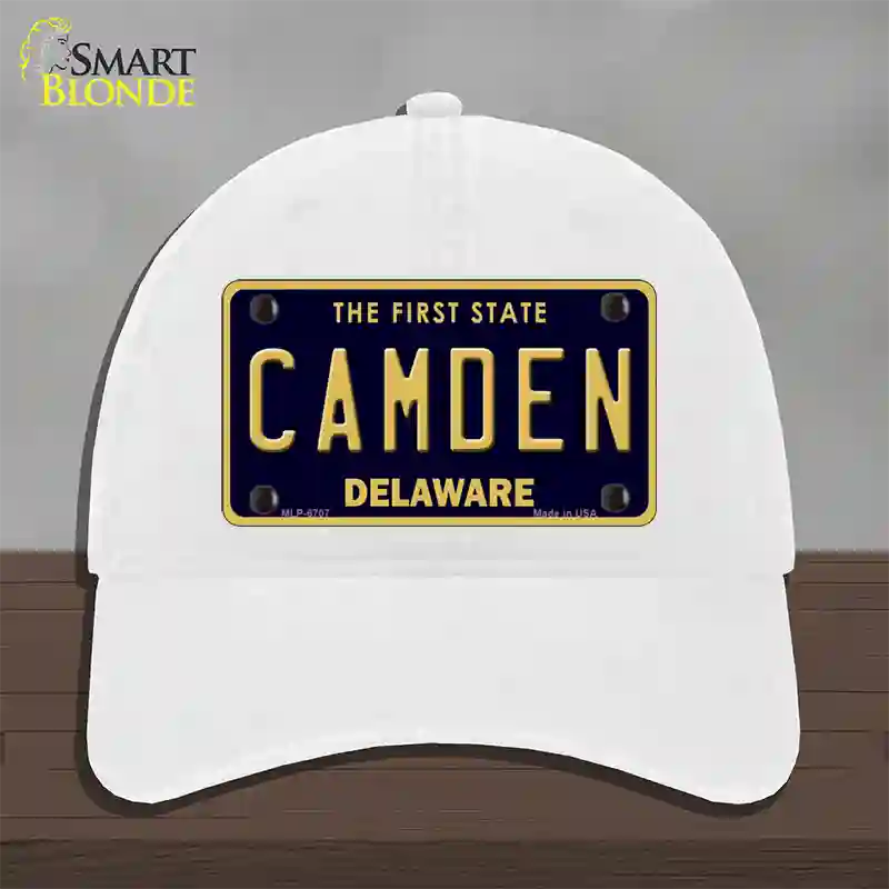 Camden Delaware Novelty License Plate Hat Unconstructed Cotton / White