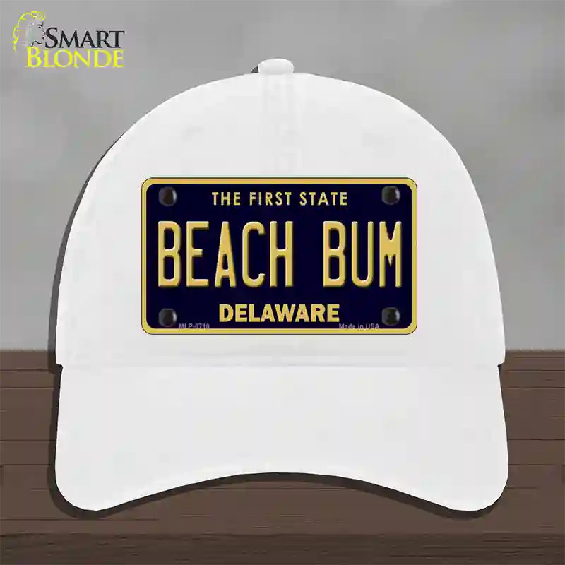 Beach Bum Delaware Novelty License Plate Hat Unconstructed Cotton / White