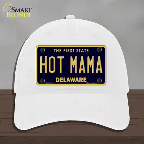 Hot Mama Delaware Novelty License Plate Hat Unconstructed Cotton / White