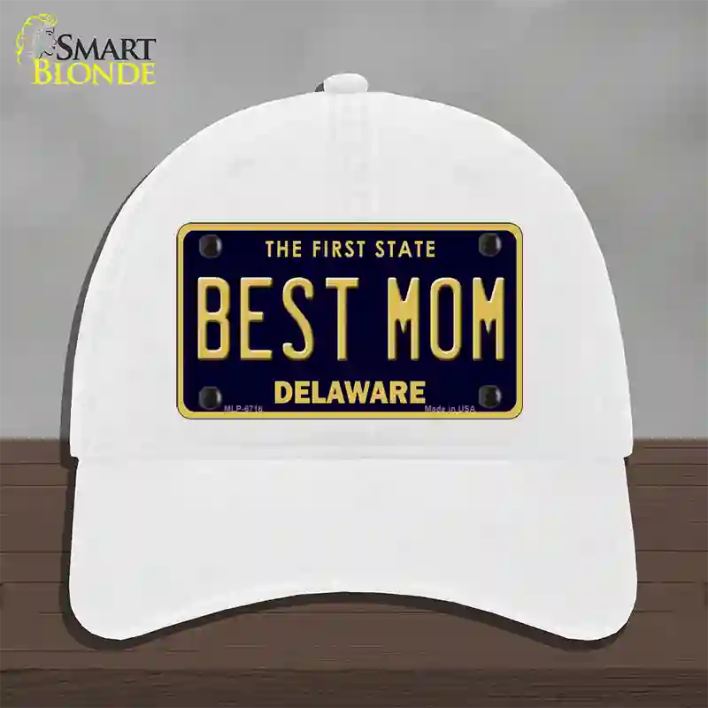 Best Mom Delaware Novelty License Plate Hat Unconstructed Cotton / White