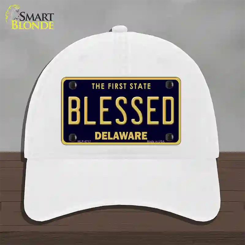 Blessed Delaware Novelty License Plate Hat Unconstructed Cotton / White