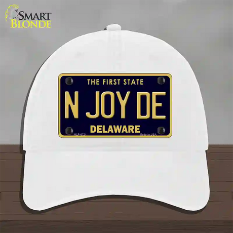 N Joy De Delaware Novelty License Plate Hat Unconstructed Cotton / White