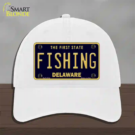 Fishing Delaware Novelty License Plate Hat Unconstructed Cotton / White